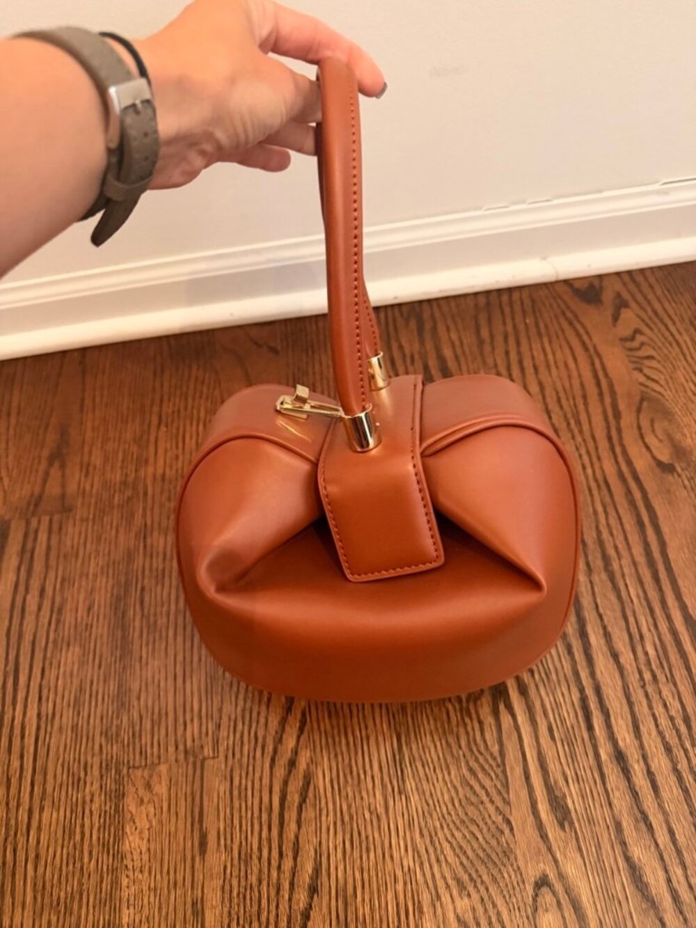 Boutique Brand Structured Fortune Cookie / Dumpling Top Handle Handbag